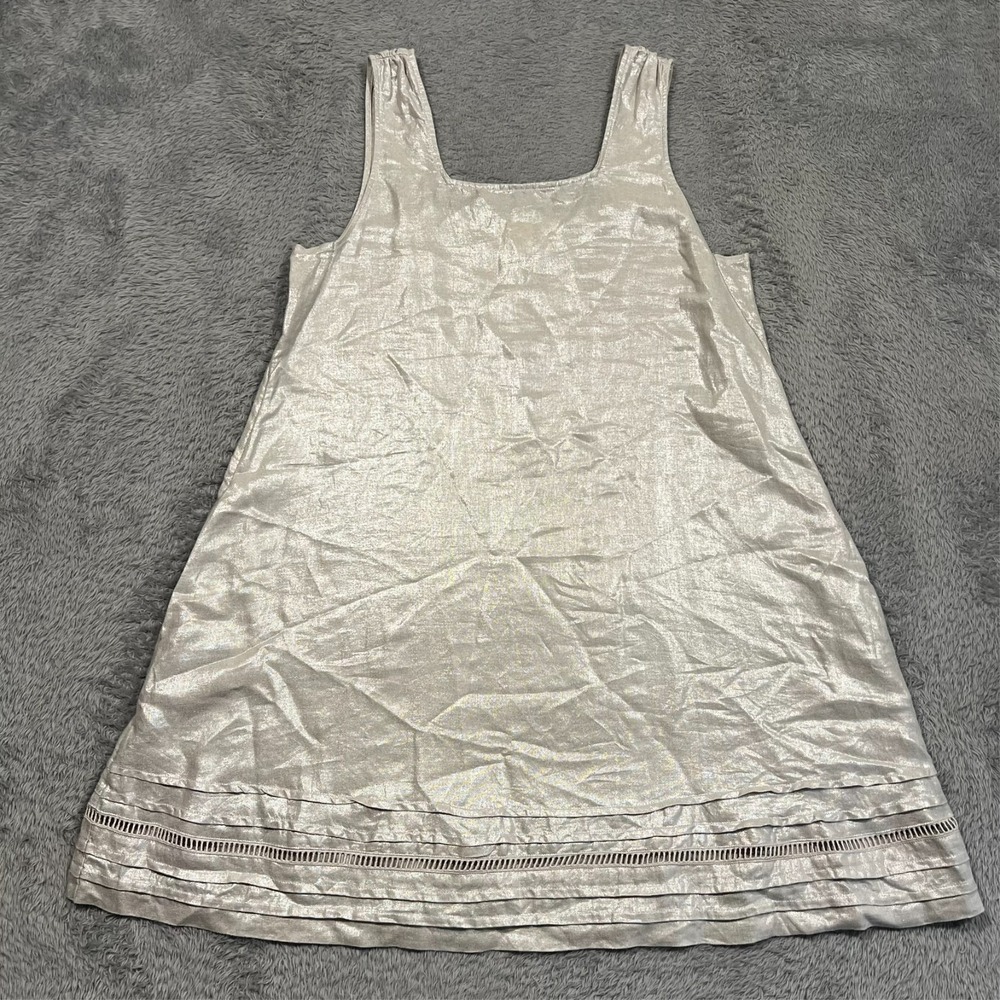 C&C California Linen‎ Shift Dress Sleeveless Gray Metallic Pockets Women's M